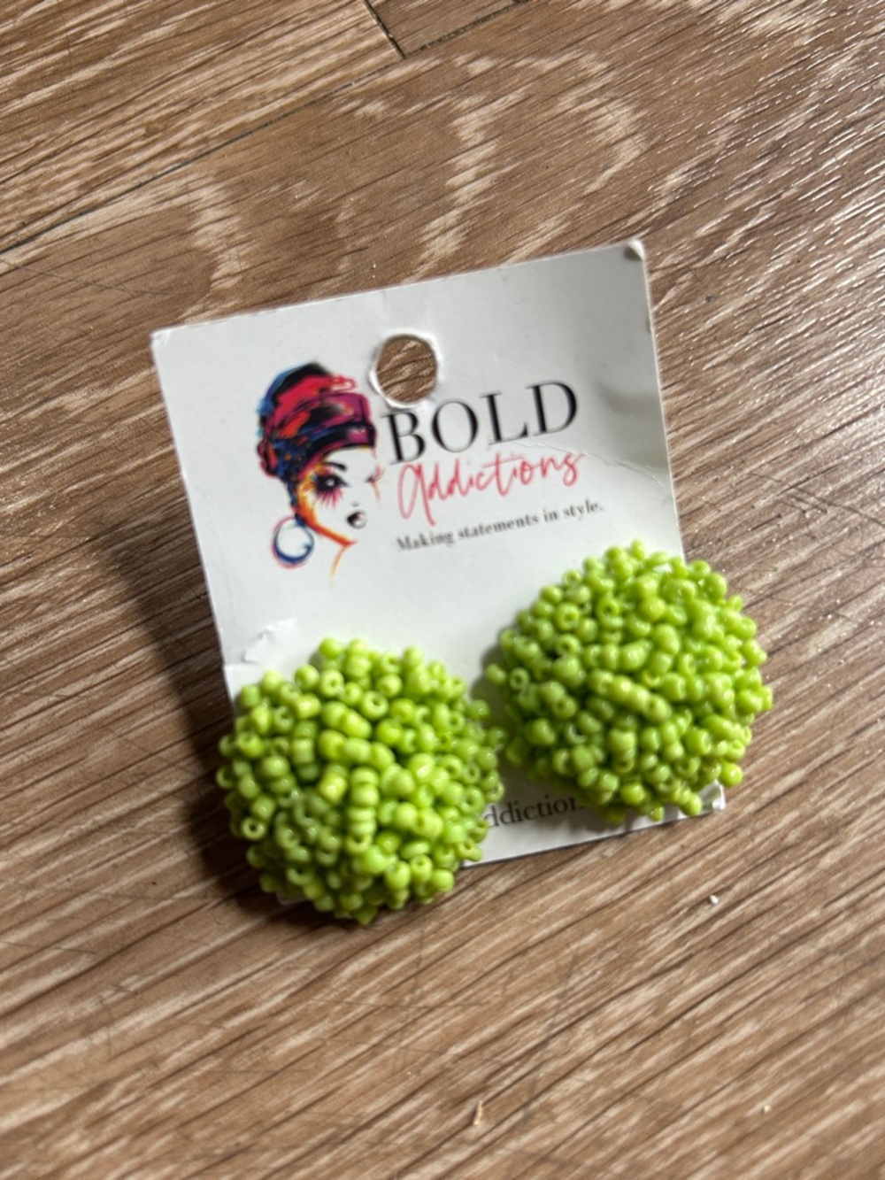 Addiction Lime Green Beaded Cluster Stud Earrings - Picture 3 of 3